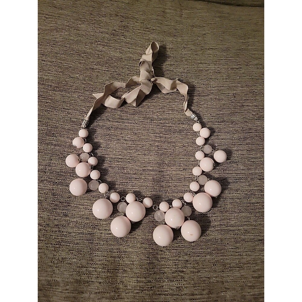 Vtg Light Pink Bubble Necklace Ribbon Tie Talbots Statement Ballet Pink Pastel